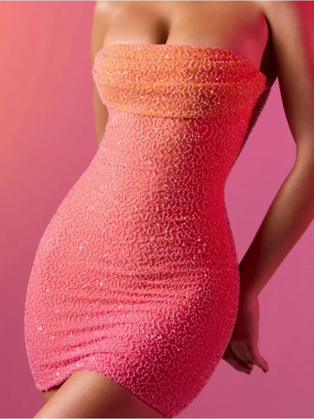 Oh Polly Basel embellished strapless mini dress in red and orange ombré